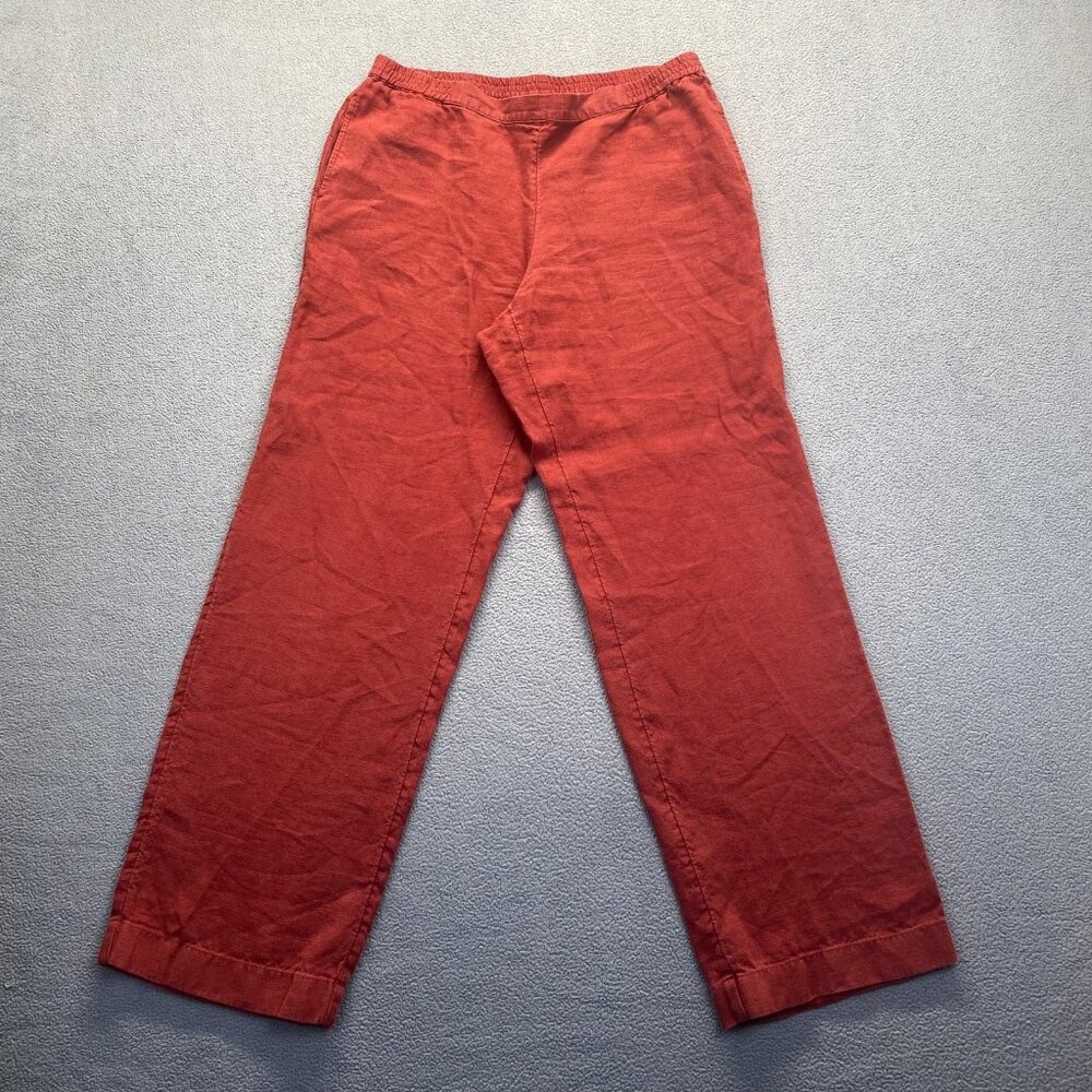 J Jill Women's  100% Linen Red Pants Size Medium Pockets Elastic Waist